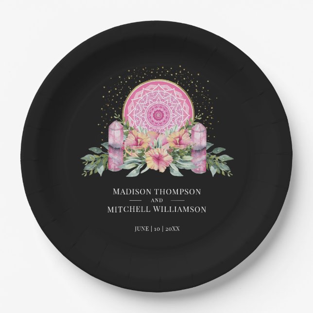 Assiettes En Carton Mariage métaphysique rose floral Mandala Crystals (Devant)