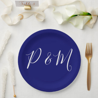 Assiettes En Carton Mariage minimaliste bleu et blanc Indigo