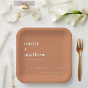 Assiettes En Carton Mariage minimaliste de typographie orange moderne 