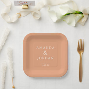Assiettes En Carton Mariage Minimaliste Élégante Pêche