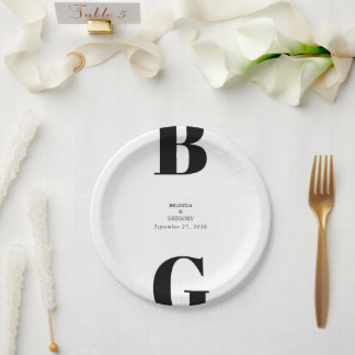 Assiettes En Carton Mariage minimaliste moderne noir et blanc