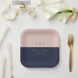 Assiettes En Carton Mariage Moderne Bleu Nuit Rose