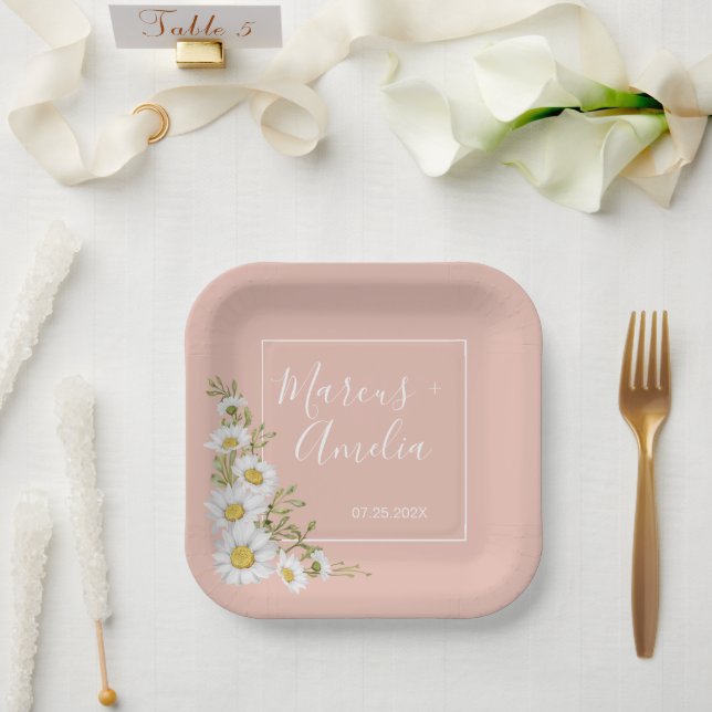 Assiettes En Carton Mariage moderne Blush & White Daisers (Mariage)