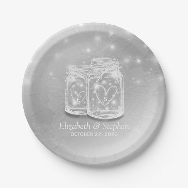 Assiettes En Carton Mariage moderne Silver Chic Mason Jars Chaîne Lumi (Devant)