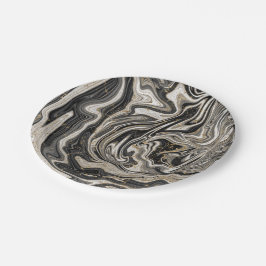 Assiettes En Carton Mariage Moderne Tourbillon Chic Noir Blanc & Or