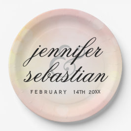 Assiettes En Carton Mariage monogramme clair Pink Bokeh