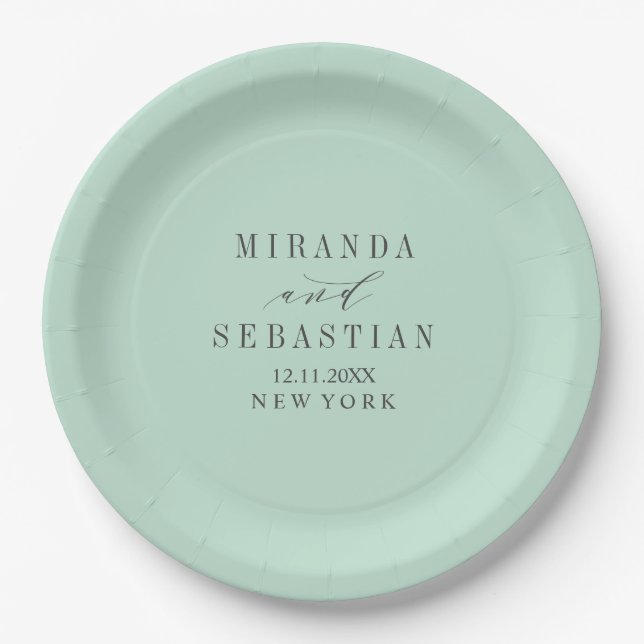 Assiettes En Carton Mariage monogramme de typographie Aqua (Devant)