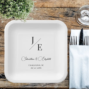 Assiettes En Carton Mariage monogramme minimal   BLANCHE
