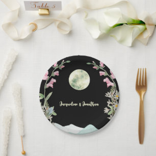 Assiettes En Carton Mariage Moon Mountain Fleur sauvage d'aquarelle pe