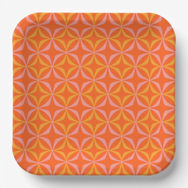 Assiettes En Carton Mariage Motif moderne orange et jaune (Recto)