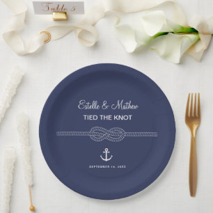 Assiettes En Carton Mariage Nautique Navy Bleu À L'ancienne