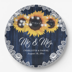 Assiettes En Carton Mariage Navy Blue Bois Floral Dentelle