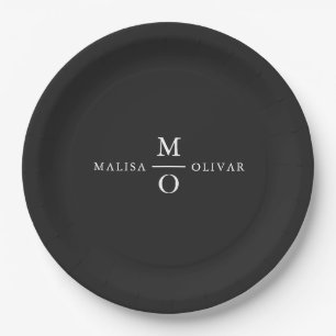Assiettes En Carton Mariage noir et blanc élégant et minimaliste