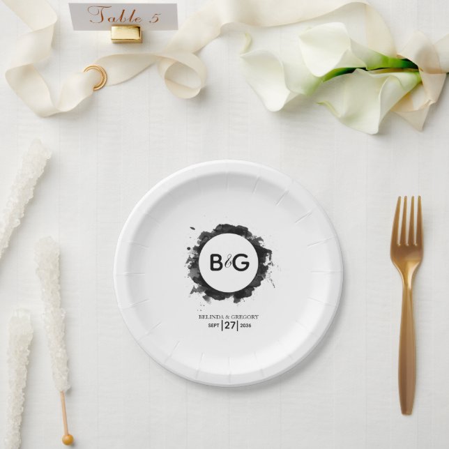 Assiettes En Carton Mariage noir simple (Mariage)