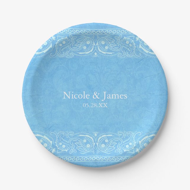 Assiettes En Carton Mariage occidental de campagne rustique paisley bl (Devant)