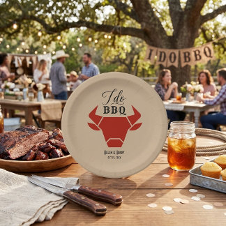 Assiettes En Carton Mariage occidental rustique "Je fais du BBQ" calli