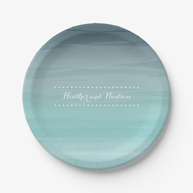 Assiettes En Carton Mariage Ombré turquoise (Devant)