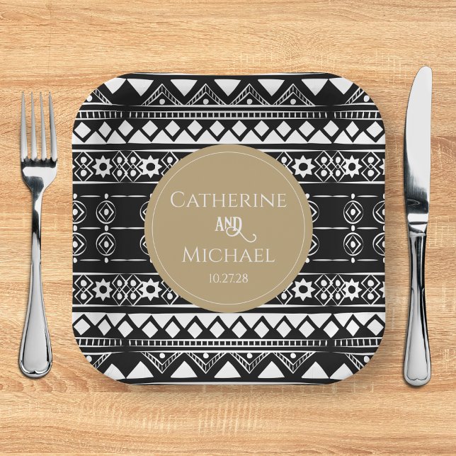 Assiettes En Carton Mariage or Motif Boho moderne (Créateur téléchargé)