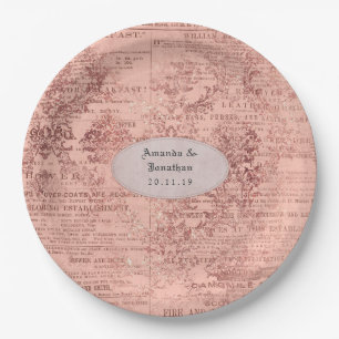 Assiettes En Carton Mariage or Rose chic