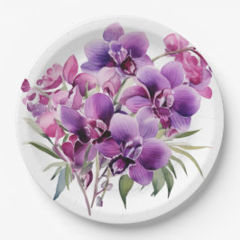 Assiettes En Carton Mariage Orchidées violettes et blanches