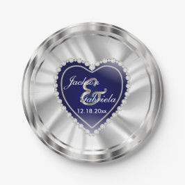 Assiettes En Carton Mariage ou anniversaire en argent et bleu foncé