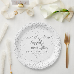 Assiettes En Carton Mariage Pailleté Argent Blanc Heureux Pour Toujour