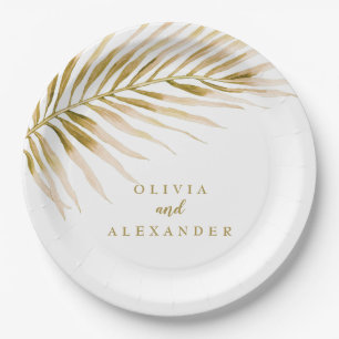 Assiettes En Carton Mariage Palmier Or Tropical