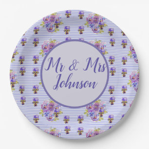 Assiettes En Carton Mariage Pansy Purple Lilac Floral Vintage