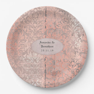 Assiettes En Carton Mariage Papier Damassé Rose Doré Journal