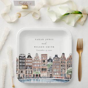 Assiettes En Carton Mariage paysager du canal néerlandais d'Amsterdam