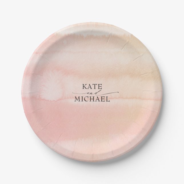 Assiettes En Carton Mariage Peach et Blush Pink (Devant)