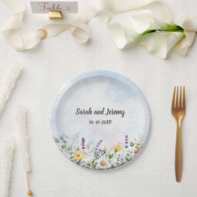 Assiettes En Carton Mariage personnalisé aquarelle fleur sauvage bohèm (Mariage)
