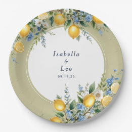 Assiettes En Carton Mariage personnalisé au citron Amalfi méditerranée