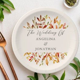 Assiettes En Carton Mariage personnalisé feuilles d'automne aquarelle 