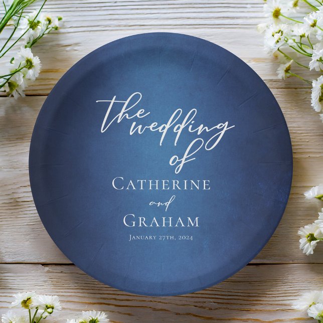 Assiettes En Carton Mariage personnalisé minimaliste bleu moderne (Créateur téléchargé)