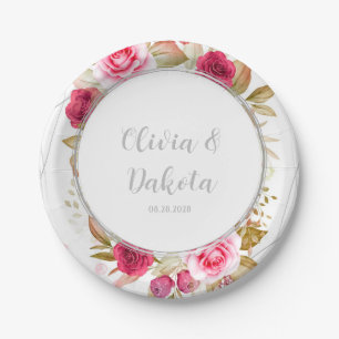 Assiettes En Carton Mariage personnalisé rose Elegant Rose