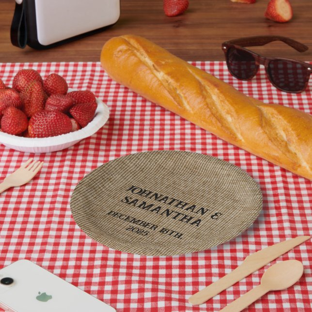 Assiettes En Carton Mariage personnalisé rustique burlap motif nature (Pique-nique)