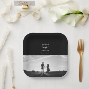 Assiettes En Carton Mariage photo moderne en noir et blanc