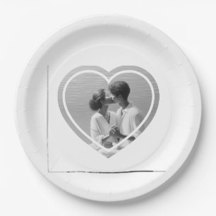 Assiettes En Carton Mariage Photo Personnalisé en Forme de Coeur