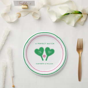Assiettes En Carton Mariage Pickleball Vert et Rose Prépa
