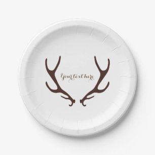 Assiettes En Carton Mariage Réception Fête de Cerfs Brun Rustique