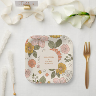 Assiettes En Carton Mariage Rétro Groovy Années 70 aux Tons Feutrés