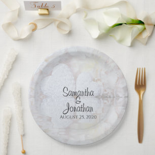 Assiettes En Carton Mariage Romantique aux Cœurs Blancs Brillants
