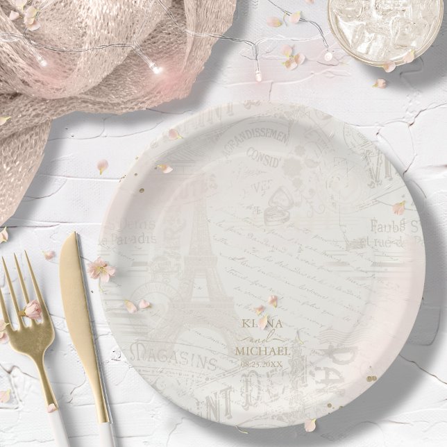 Assiettes En Carton Mariage romantique français Collage Blush ID870 (Créateur téléchargé)