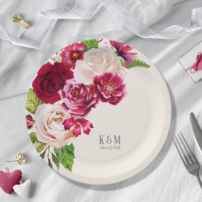 Assiettes En Carton Mariage rose de Bourgogne/Crème ID584 (Créateur téléchargé)