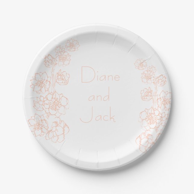 Assiettes En Carton Mariage rose et blanc (Devant)