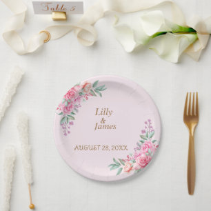 Assiettes En Carton Mariage rose floral
