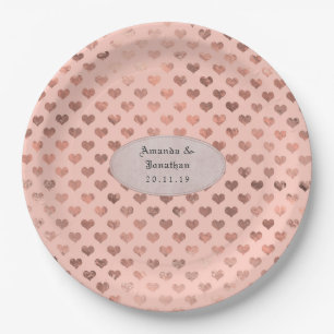 Assiettes En Carton Mariage Rose Gold et Blush Foil Love Hearts