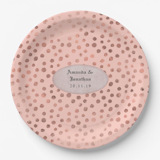 Assiettes En Carton Mariage rose Gold et Doodts Blush  (Devant)