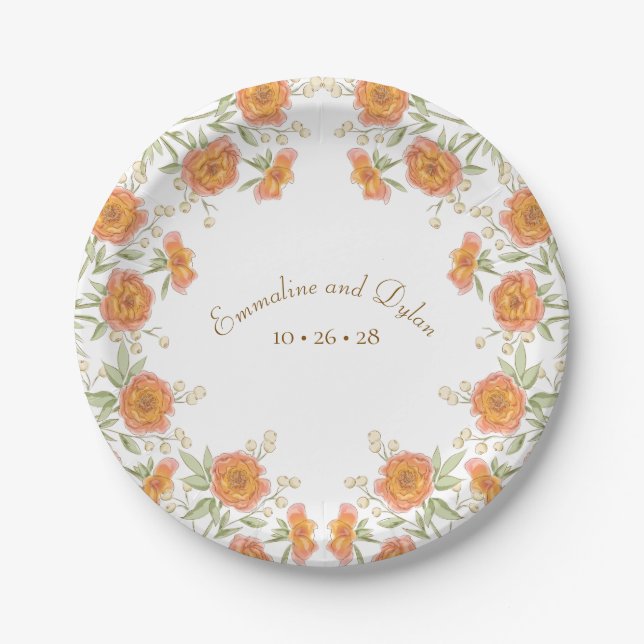 Assiettes En Carton Mariage Rose Orange (Devant)